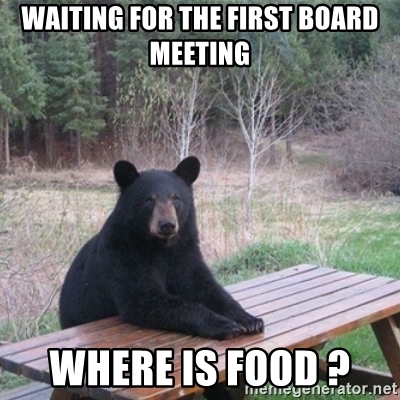waiting for the first board meeting where is food 